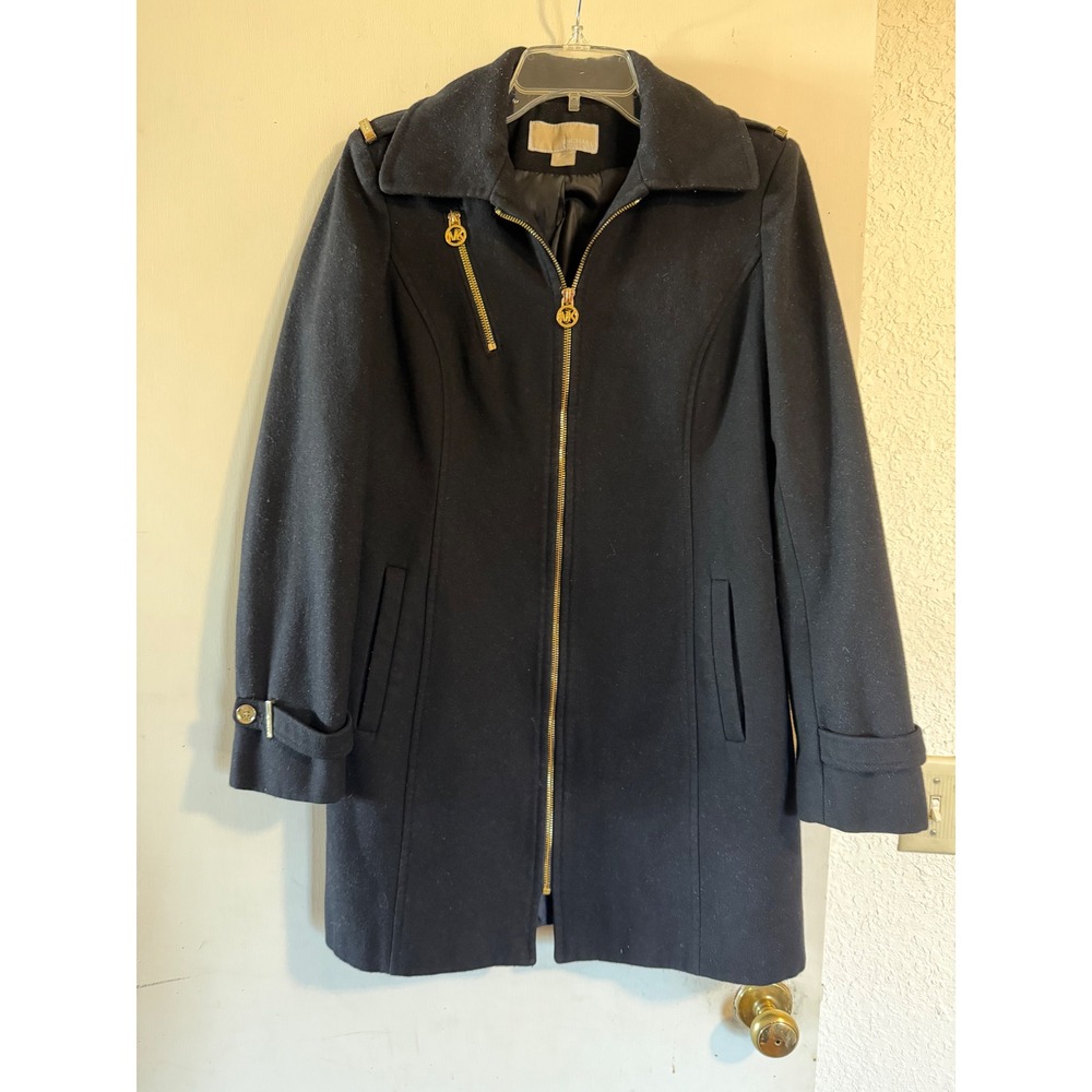 MICHAEL KORS Womans Wool Blend‎ Pea Coat Jacket Size 6 Gold Zip Black - Picture 10 of 10